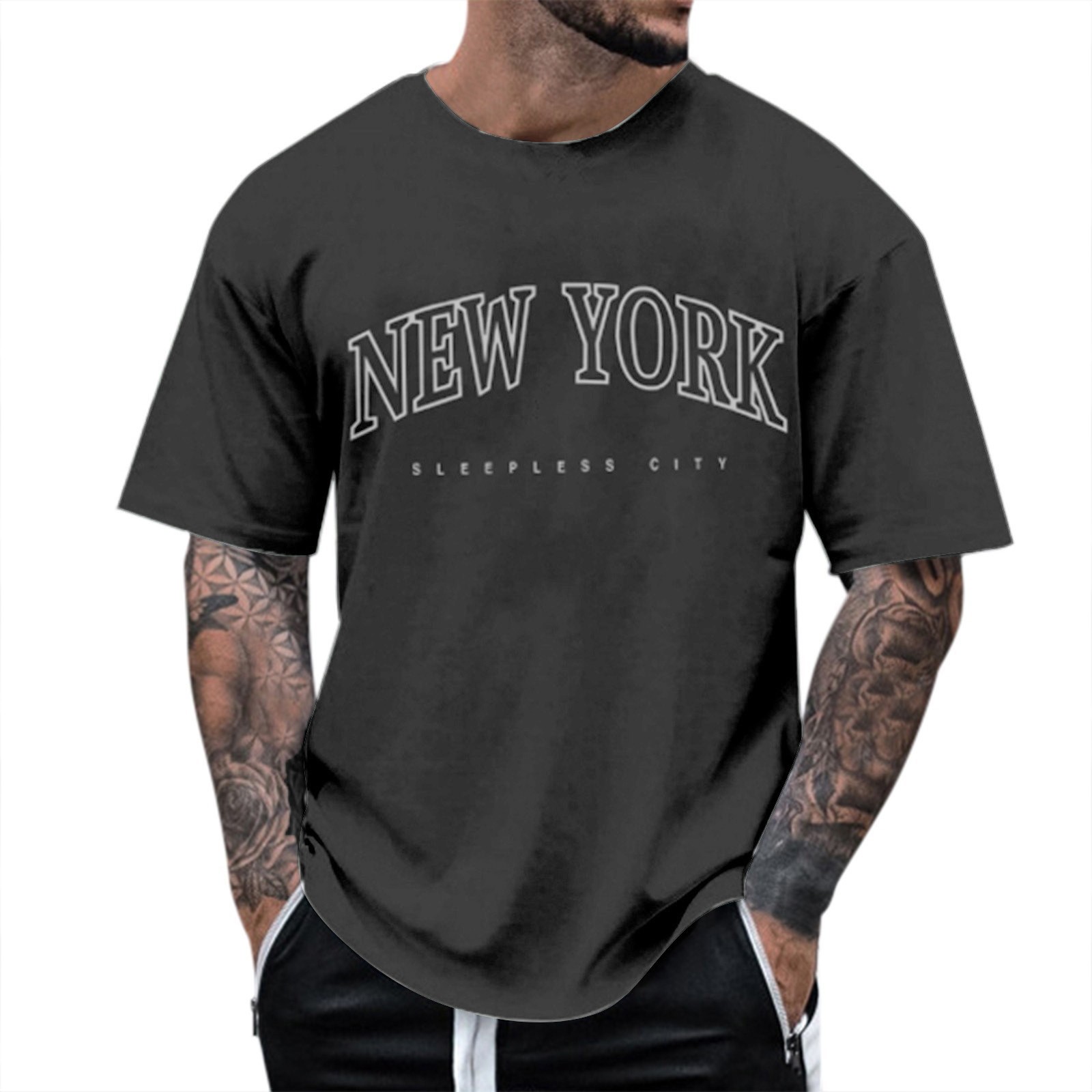 thumbnail image 1 of Camiseta de manga corta con cuello redondo y estampado de arbolitos para hombre, ideal para la playa en verano - Poliéster, informal/viajes/uso diario - Ligera, cómoda y transpirable, 1 of 4